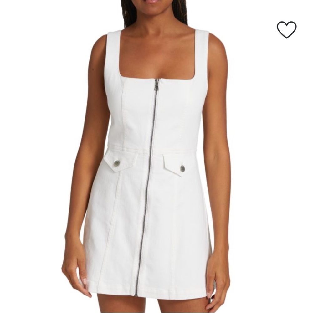 ALICE + OLIVIA - White Denim Zip up Mini Dress